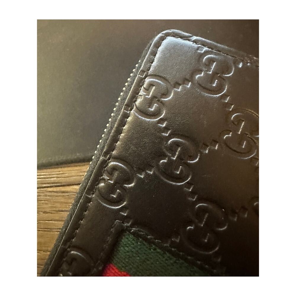 GUCCI BLACK GUCCISSIMA LEATHER WEB ZIP AROUND LONG WALLET - Picture 11 of 12